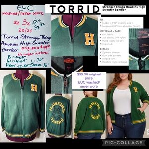 $100 EUC Sz 3x Torrid Stranger Things Varsity Sweater Bomber Jacket
